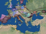 Mapa 1. Wędrówki plemion barbarzyńskich w końcu IV i V w. (Opr. M. Mączyńska i M. Levada).