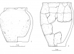 Fot. 4. Przykłady naczyń wczesnosłowiańskich; za M. Parczewski (1993, tab. VIII:1, XVIII:15) przerysowała J. Ożóg. 1 – Maćkówka, stan. 2, woj. przemyskie; 2 – Kraków – Nowa Huta Mogiła, stan. 62A, ob. 45/66 (naczynie w którym znajdował się skarbu ozdób, po