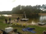Photo 1. Preparing the equipment for core drilling on Lake Byszyno (phot. M. Zimny).
