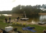 Photo 1. Preparing the equipment for core drilling on Lake Byszyno (photo M. Zimny).