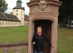 Photo 10. Prof. M. Mączyńska by the entrance to the Abbey at Corvey.